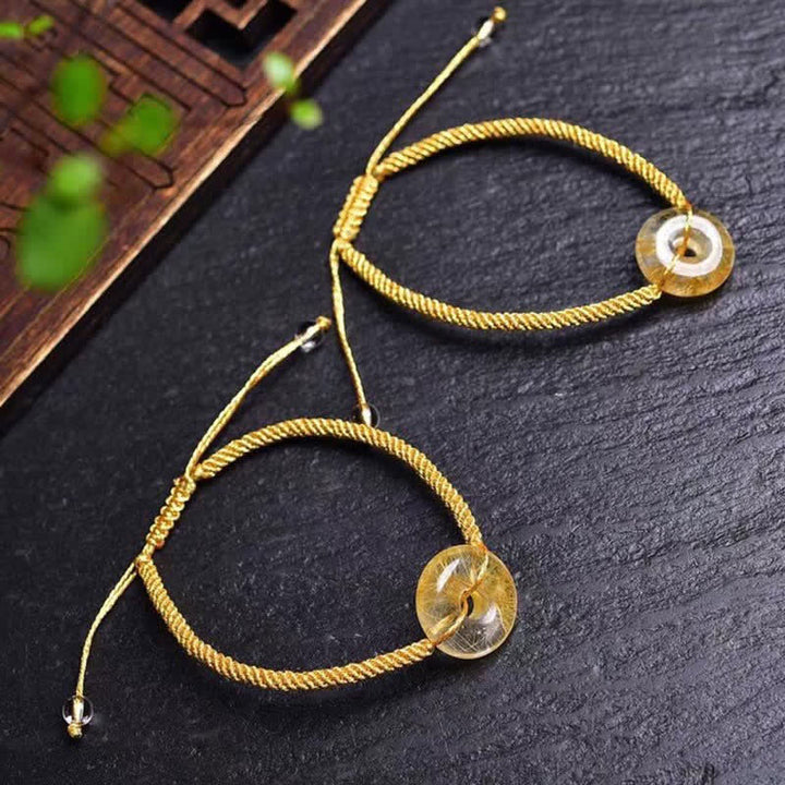 Bracelet tressé Buddha Stones Rond Citrine Boucle de Paix Bonheur