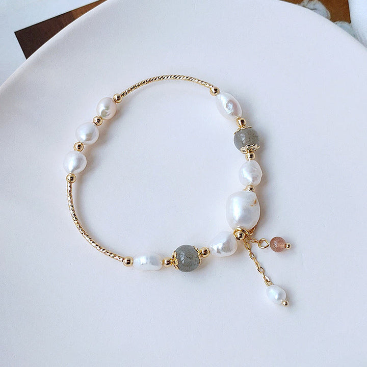 Bracelet d'optimisme en perles de quartz fraise et pierre de lune Buddha Stones - 5,51-6,39 po / 14-16 cm - image 0