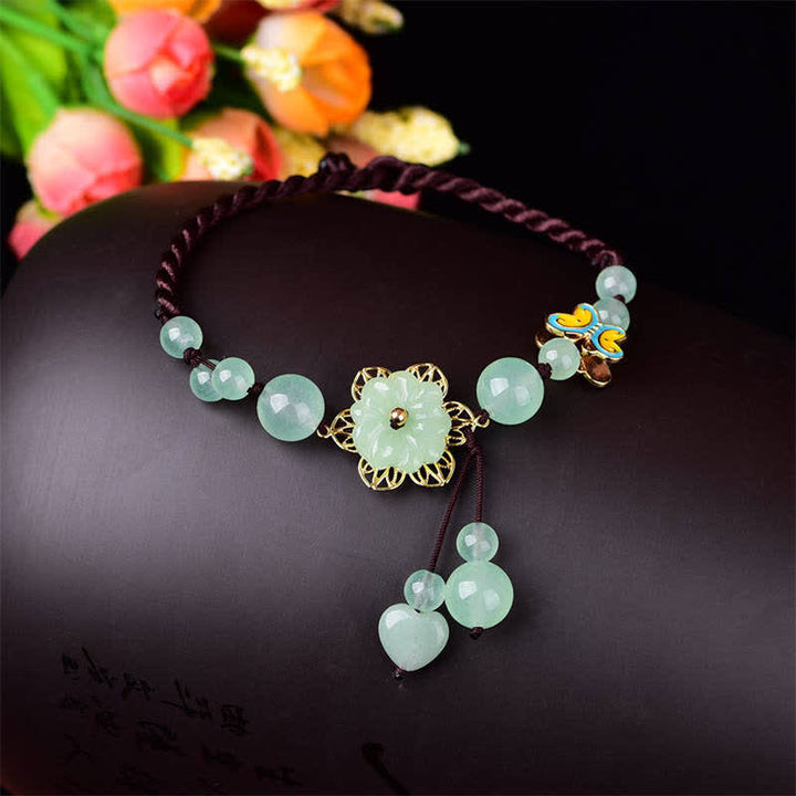 Buddha Stones Bracelet de cheville Fleur de Jade Papillon Chance Abondance