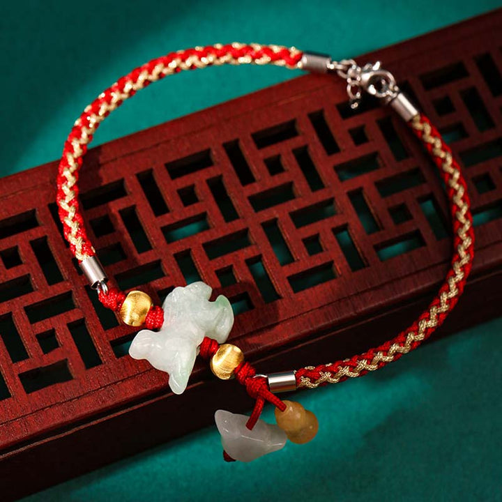 Bracelet de cheville en fil rouge avec Buddha Stones et signe du zodiaque chinois