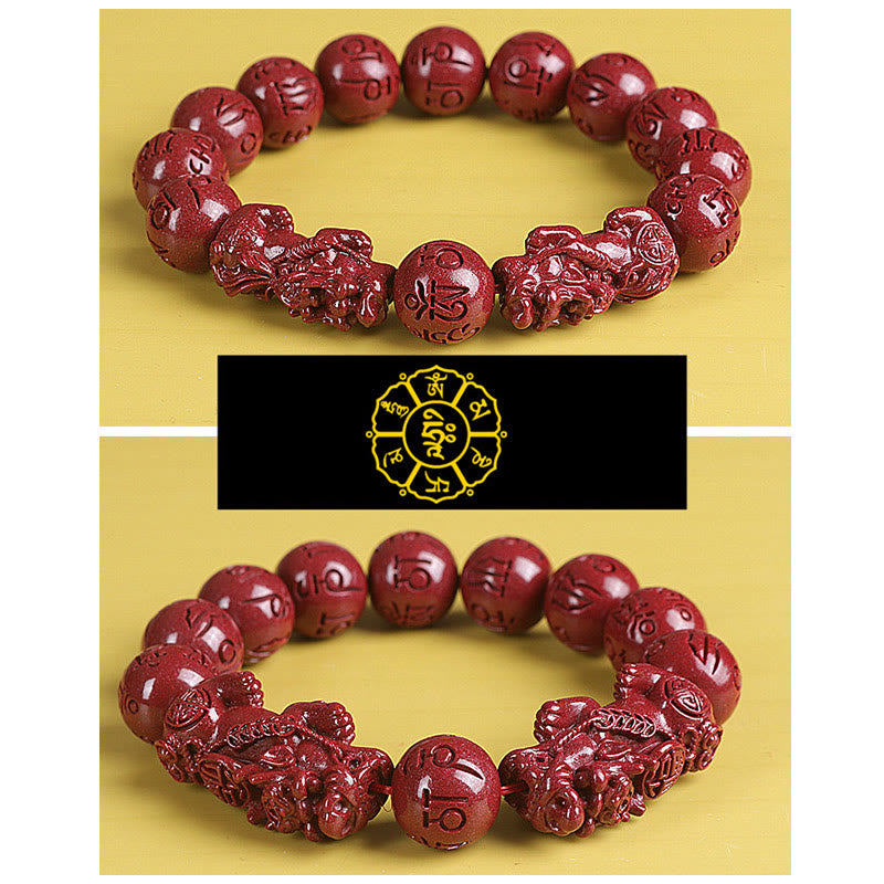 Bracelet de perles de chance et de richesse en Buddha Stones Double PiXiu Cinabre Om Mani Padme Hum