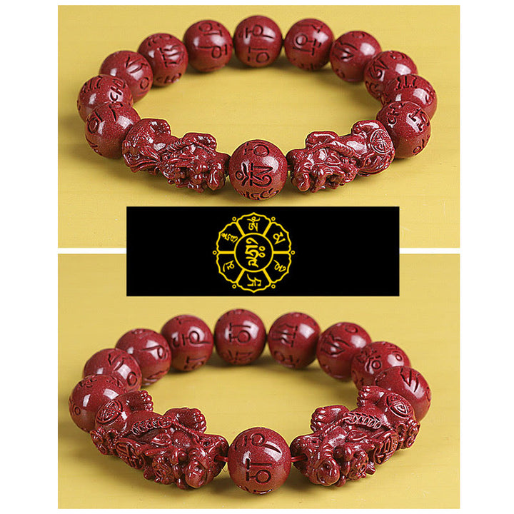 Bracelet de perles de chance et de richesse en Buddha Stones Double PiXiu Cinabre Om Mani Padme Hum