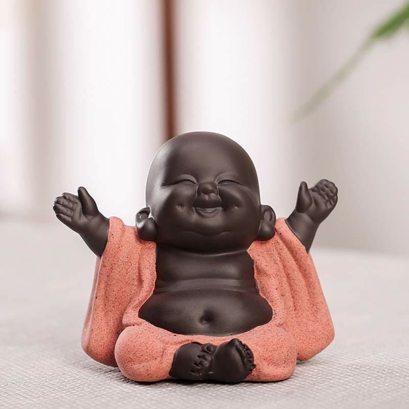 Buddha Stones Toujours Souriant Bouddha Rieur Richesse Chance Argile Violette Statue Maitreya Décoration - image 1
