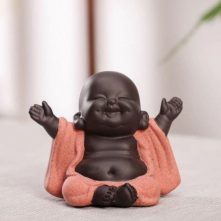 Buddha Stones Toujours Souriant Bouddha Rieur Richesse Chance Argile Violette Statue Maitreya Décoration - image 1