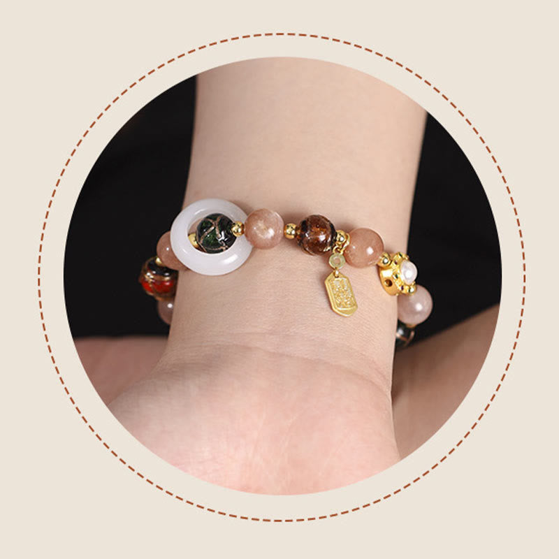 Buddha Stones Encens tibétain Cendres Verre Liuli Pierre Tridacna Pierre de Soleil Om Mani Padme Hum Bracelet à breloques pour roue de prière
