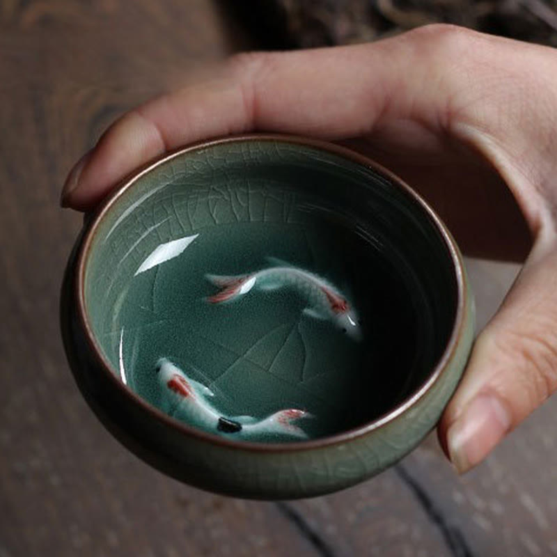 Buddha Stones Poisson Koi Coloré Tasse à Thé en Céramique Tasse à Thé Kung Fu Bol
