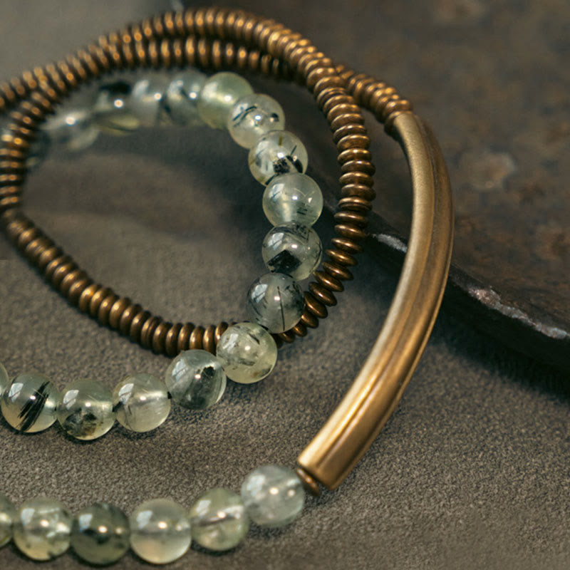 Bracelet en cuivre Love Forgive Buddha Stones quartz hématoïde rouge fantôme violet et quartz rutile vert