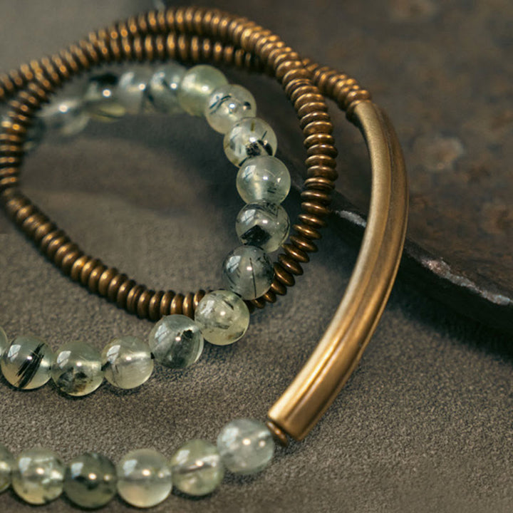 Bracelet en cuivre Love Forgive Buddha Stones quartz hématoïde rouge fantôme violet et quartz rutile vert