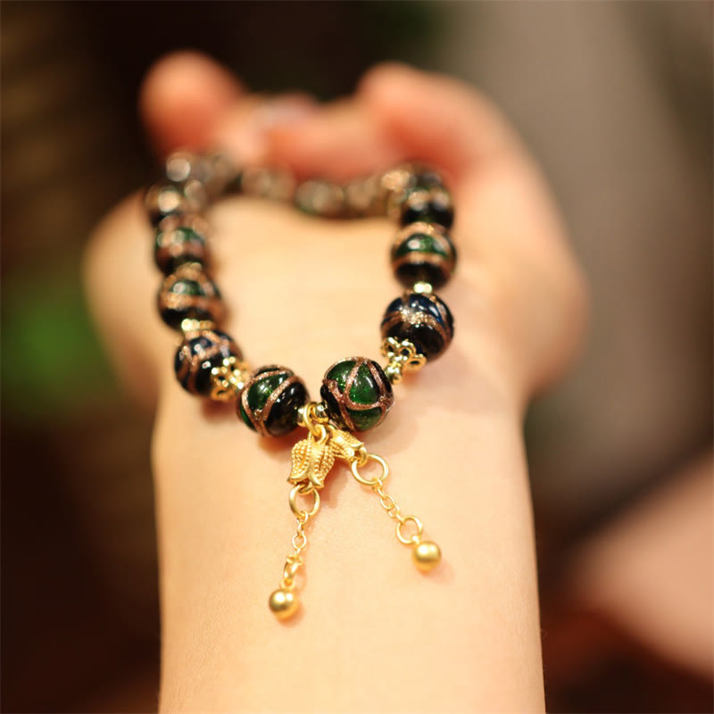 Bracelet de perles de fortune Thangka Tibétain en or représentant la famille des cinq dieux de la richesse