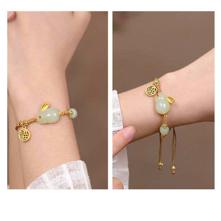 Bracelet en fil de jade Hetian Année du lapin Buddha Stones Bonheur Bénédiction Richesse