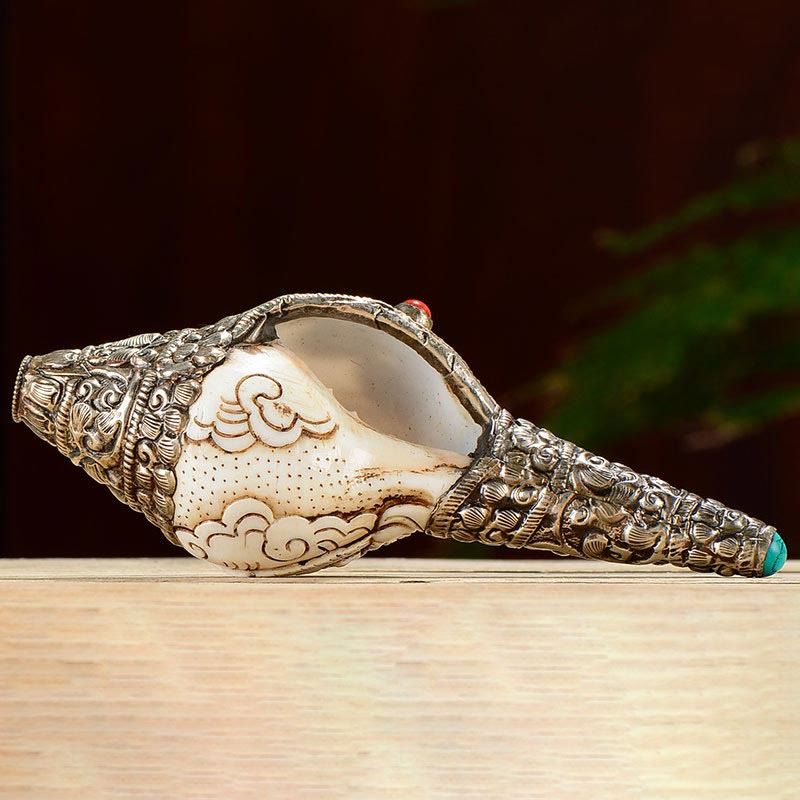 Coquillage de Bouddha Shankha gravé à la main tibétain, décoration positive de richesse - image 18