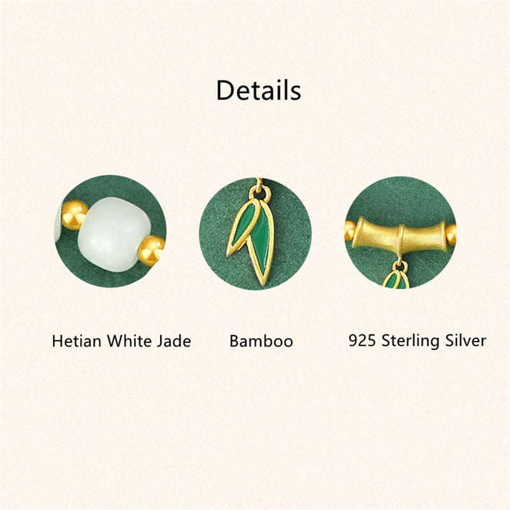 Bracelet porte-bonheur en argent sterling 925 et jade blanc Hetian en bambou Buddha Stones