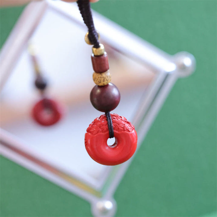 Porte-clés de voiture avec boucle de paix en cinabre naturel PiXiu en Buddha Stones