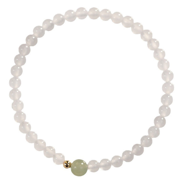 Bracelet de protection porte-bonheur en agate blanche naturelle et jade de Buddha Stones