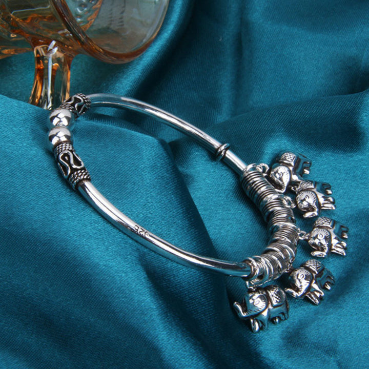 Bracelet jonc en argent sterling 925 avec Buddha Stones et motif éléphant