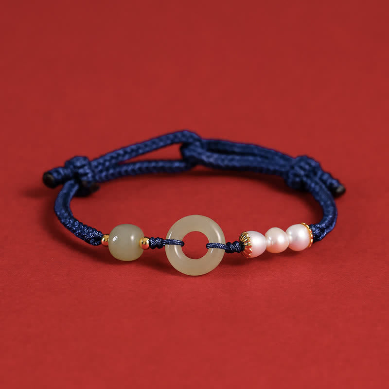 Bracelet porte-bonheur avec boucle de paix et perles de jade Hetian naturelles de Buddha Stones