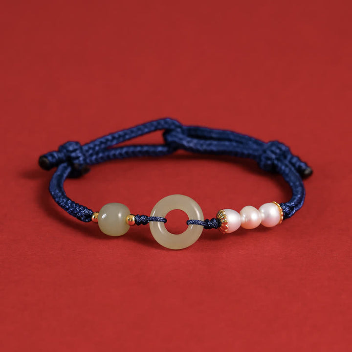 Bracelet porte-bonheur avec boucle de paix et perles de jade Hetian naturelles de Buddha Stones