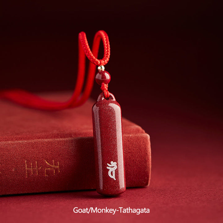Collier avec pendentif en corde de protection et amulette en cinabre du zodiaque chinois - Rouge - Chèvre/Singe-Tathagata - image 26