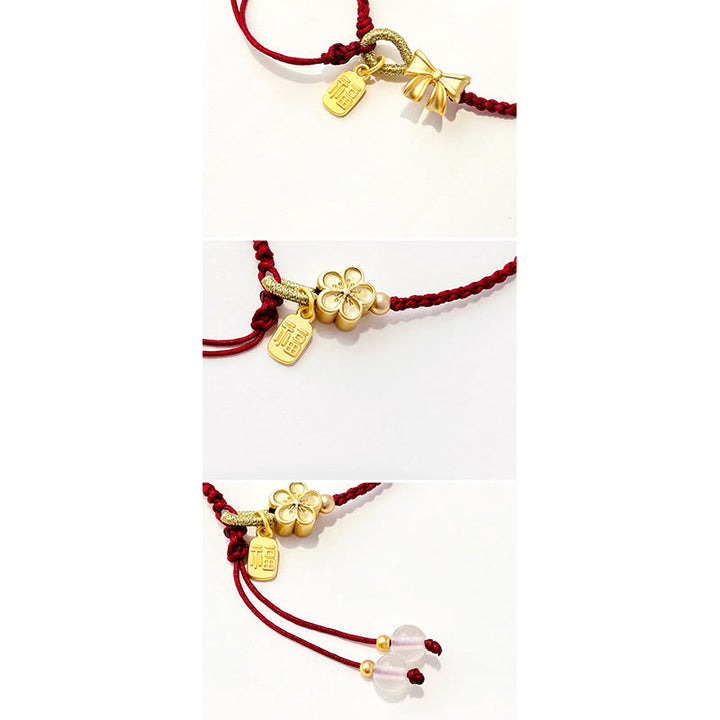 Bracelet en corde rouge fait à la main avec Buddha Stones en forme de rosette en forme de nœud papillon et de caractère Fu, porte-bonheur et fortune
