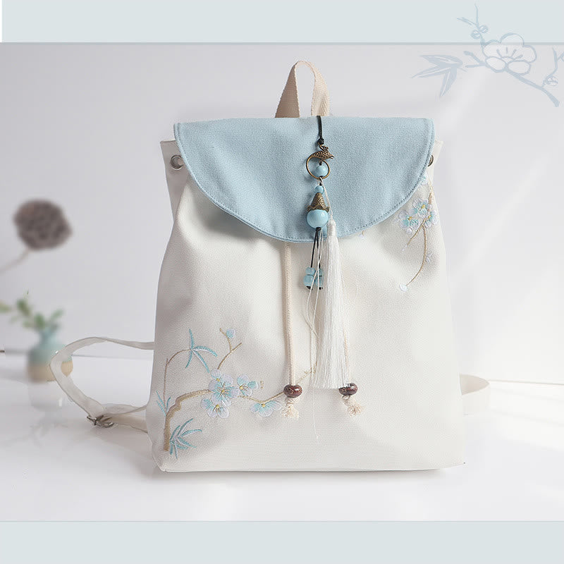 Sac à dos en toile de grande capacité brodé à la main avec Buddha Stones - Bambou aux fleurs de prunier - image 41
