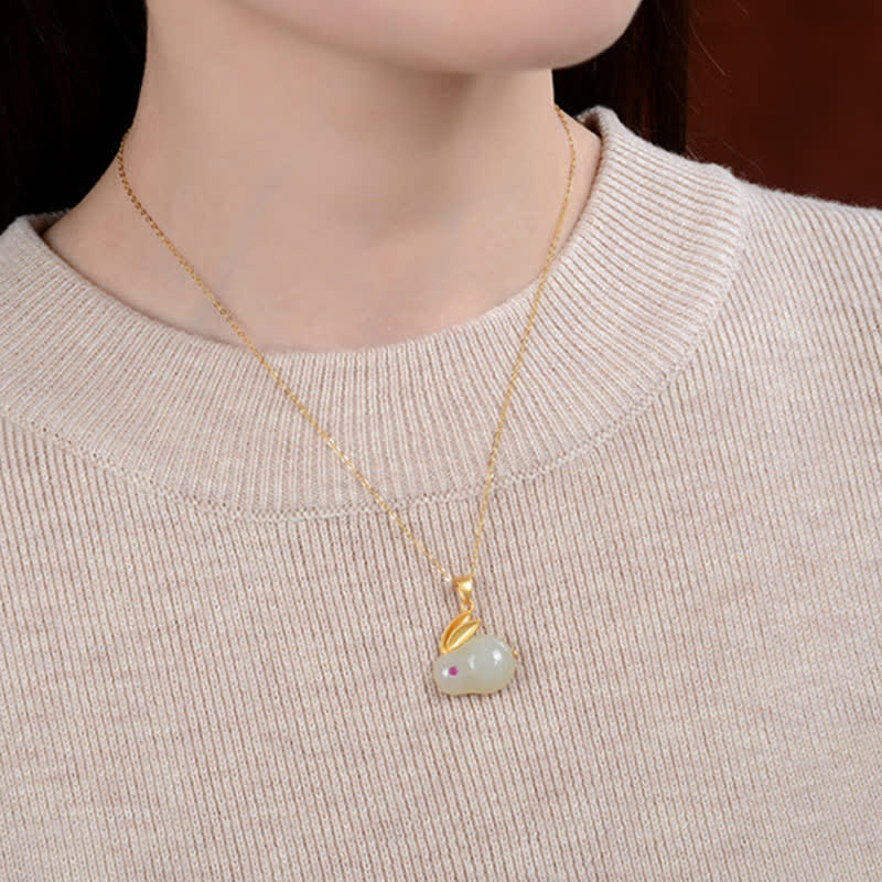 Boucles d'oreilles et collier porte-bonheur en jade Hetian en argent sterling 925 avec Buddha Stones Année du lapin