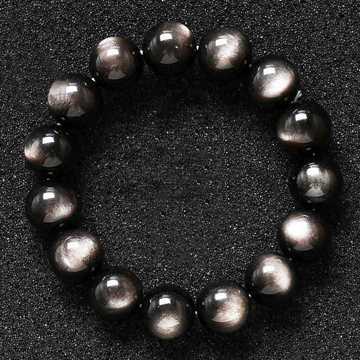 Bracelet de protection apaisant en obsidienne naturelle argentée de Buddha Stones