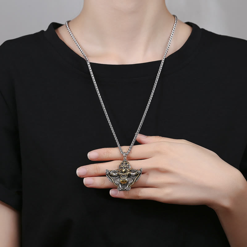 Collier pendentif de protection en cuivre avec oiseau Garuda et Buddha Stones du Tibet