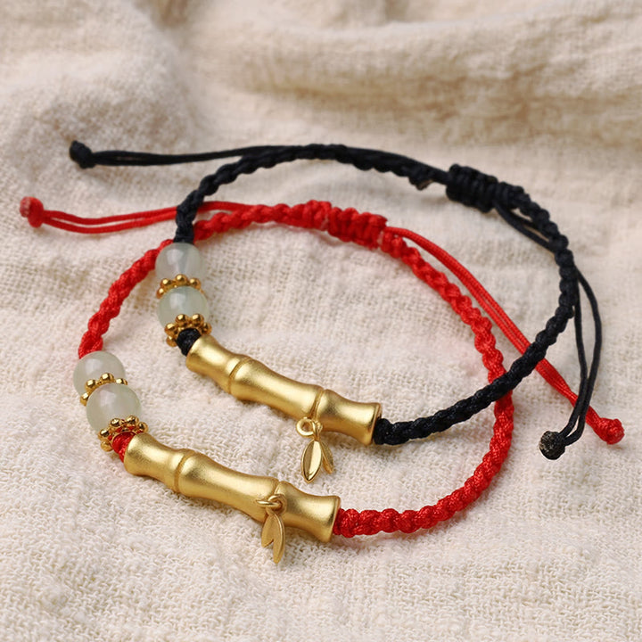 Bracelet tressé en bambou Buddha Stones et motif porte-bonheur