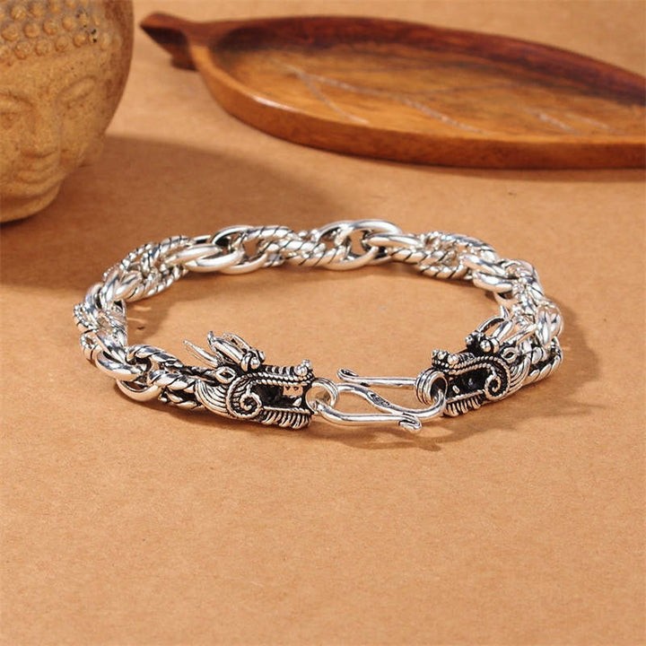 Bracelet de protection porte-bonheur en argent sterling 925 Buddha Stones et dragon