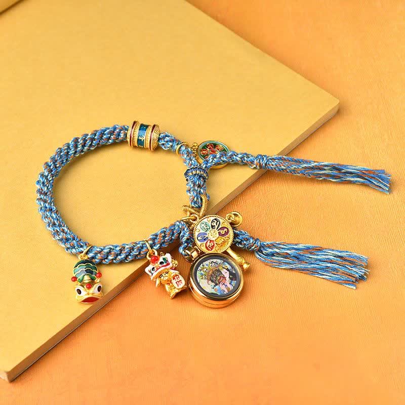 Bracelet tressé en corde avec roue de prière porte-bonheur Thangka Tibétain Zakiram Déesse de la richesse