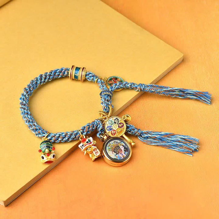 Bracelet tressé en corde avec roue de prière porte-bonheur Thangka Tibétain Zakiram Déesse de la richesse