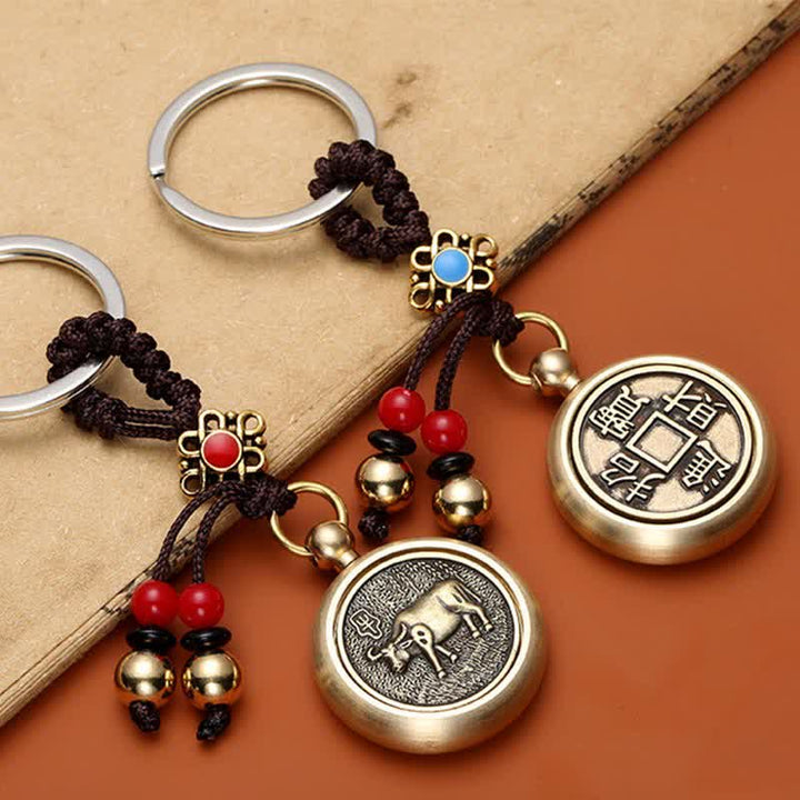 Porte-clés avec 12 bénédictions du zodiaque chinois pour la richesse et la fortune