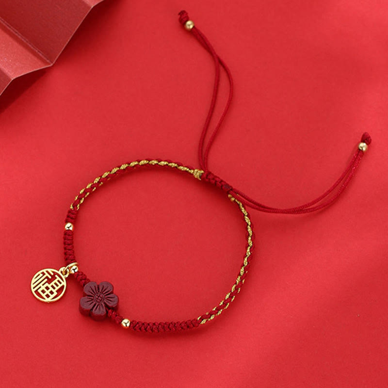 Bracelet tressé Buddha Stones et fleur de cinabre, bénédiction du personnage Fu