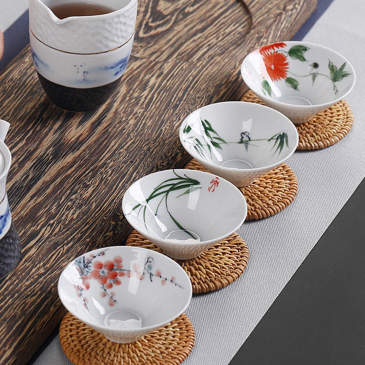 Buddha Stones Vintage Prune Orchidée Bambou Chrysanthème Lotus Koi Poisson Tasse à Thé en Céramique Tasses à Thé Kung Fu