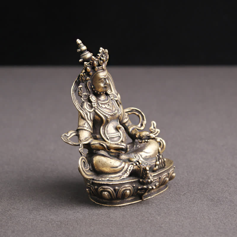 Buddha Stones Jaune Jambhala Bodhisattva Figurine Sérénité Statue en Cuivre Décoration