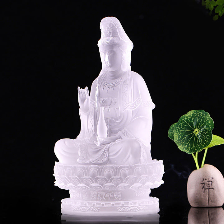 Buddha Stones Kwan Yin Avalokitesvara Figurine faite à la main Pièce d'art en cristal Liuli Statue de richesse Décoration d'offrande pour la maison - image 6