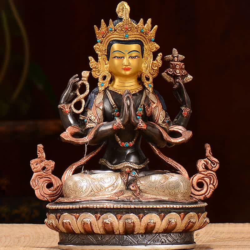 Statue décorative en cuivre de protection à quatre bras du Bodhisattva Chenrezig Avalokitesvara - image 2