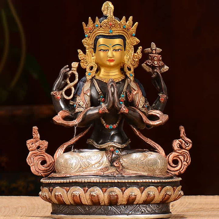 Statue décorative en cuivre de protection à quatre bras du Bodhisattva Chenrezig Avalokitesvara - image 2