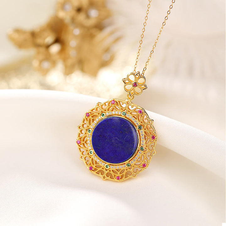 Collier pendentif en argent sterling 925 plaqué or avec lazurite et lapis-lazuli, orné de Buddha Stones et d'éléments positifs. - Argent sterling 925 et lazurite - image 0