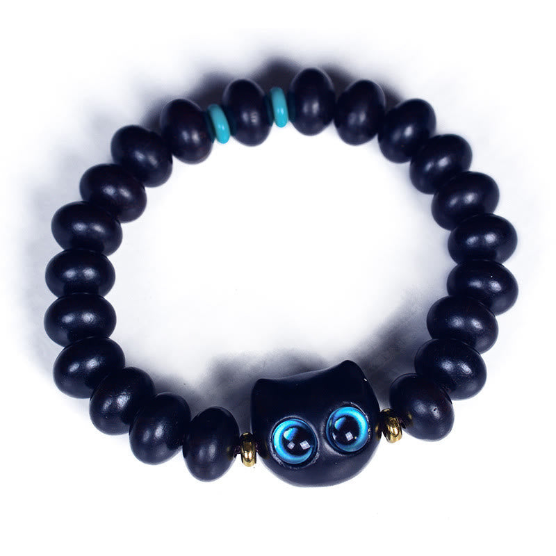 Bracelet Buddha Stones Bois d'ébène Verre Liuli Joli Chat Paix Équilibre - image 9