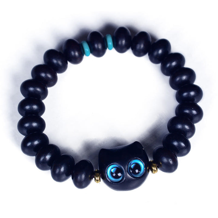 Bracelet Buddha Stones Bois d'ébène Verre Liuli Joli Chat Paix Équilibre - image 9
