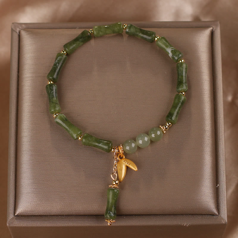 Bracelet porte-bonheur en jade et bambou vert avec Buddha Stones
