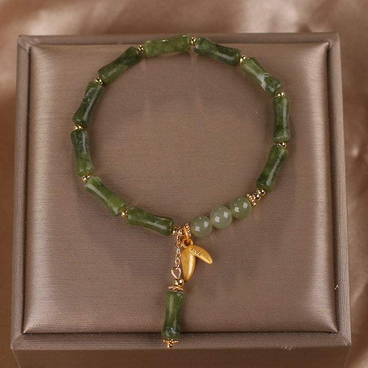 Bracelet porte-bonheur en jade et bambou vert avec Buddha Stones