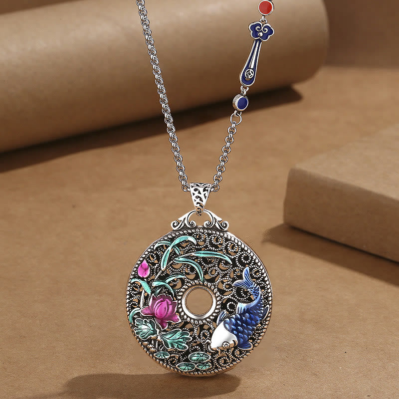 Collier pendentif Buddha Stones Koi Fish Lotus Peace Buckle Fu Character Wealth Luck - Chaîne de poignée Lotus Koi Fish&Ruyi - image 7