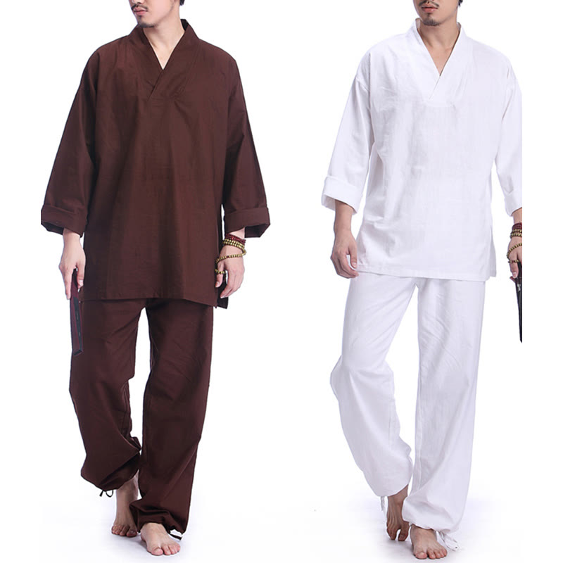 Ensemble de vêtements de yoga pour homme Buddha Stones, méditation, prière, col en V, coton et lin, pratique spirituelle zen - image 19