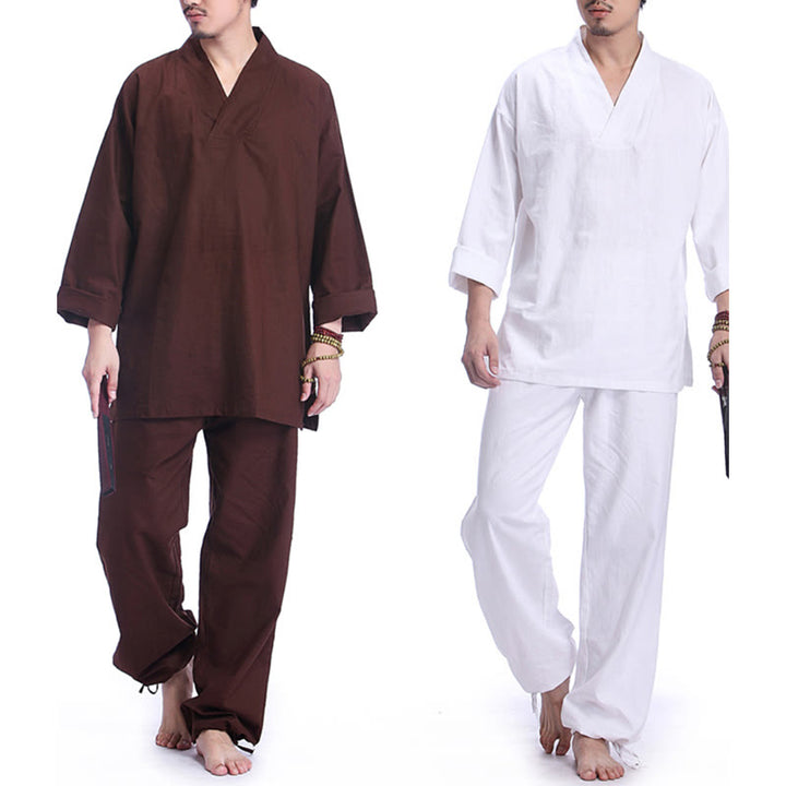 Ensemble de vêtements de yoga pour homme Buddha Stones, méditation, prière, col en V, coton et lin, pratique spirituelle zen - image 19