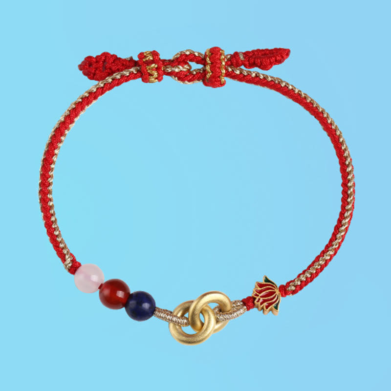 Bracelet de bon augure Lotus à double boucle de paix en argent sterling 925 Buddha Stones