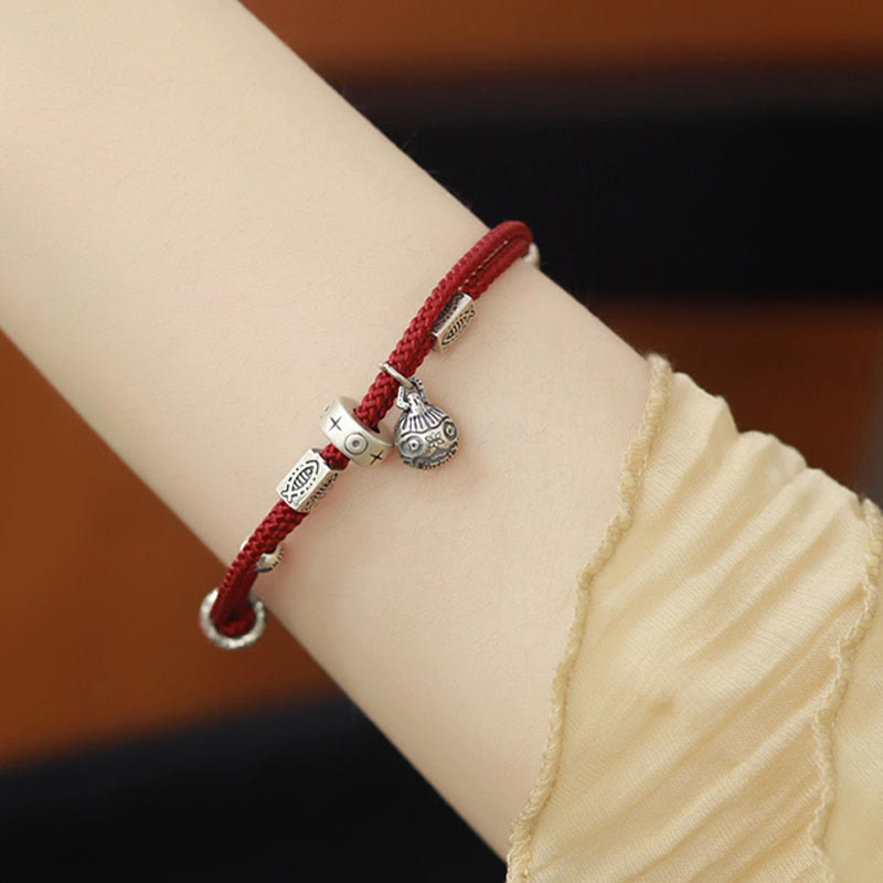Bracelet tressé artisanal en argent sterling 925 Buddha Stones et or représentant une bête avaleuse de poisson Koi
