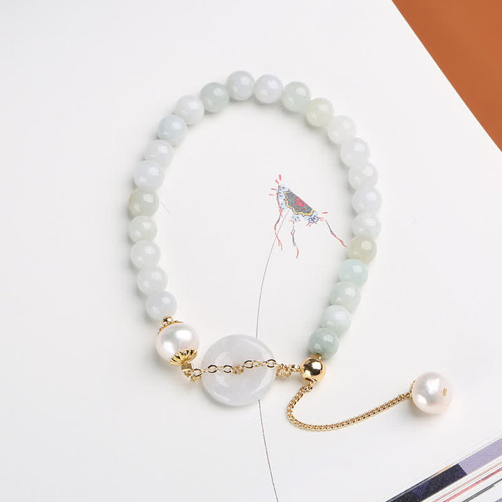 Bracelet de prospérité avec boucle de paix et perles de jade naturelles en Buddha Stones