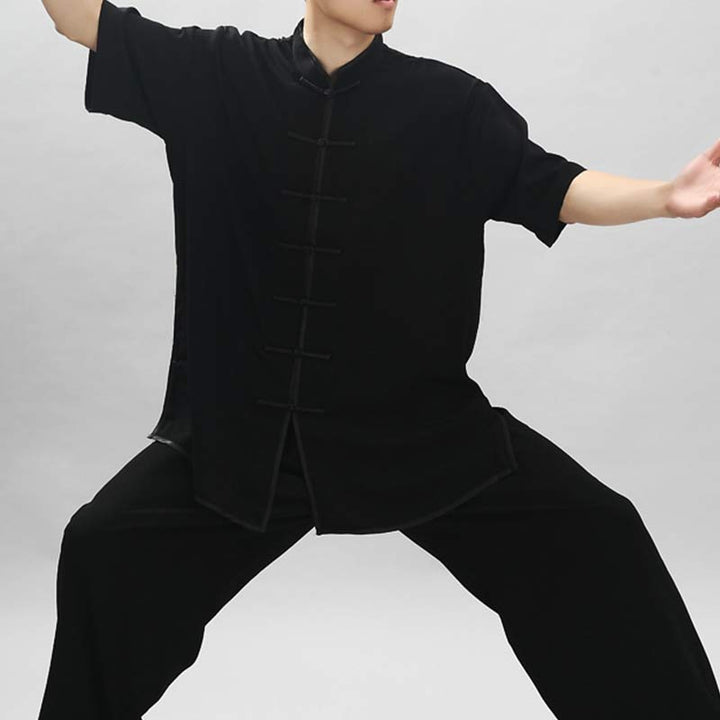Ensemble de vêtements unisexe brodés Buddha Stones, méditation, prière zen, Tai Chi spirituel, Qigong - Manches courtes noires - US14，UK/AU18，EU46 (3XL) - image 23